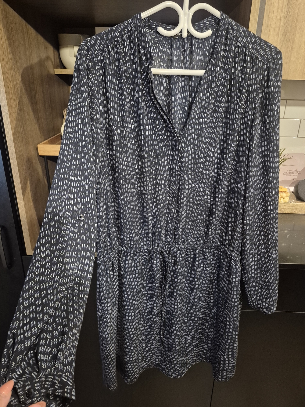 Hilary Radley Navy Patterned Long-Sleeve Drawstring Dress